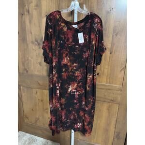 Lularoe Chelsea T-Shirt Dress Knee Length, Rolled Sleeve, Black Red, 3x NWT